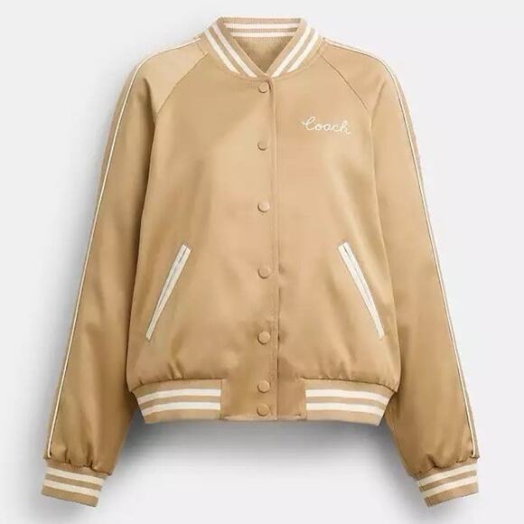 NWT Coach Women's Reversible Signature Souvenir Varsity Jacket CAH06 Beige Small - Picture 1 of 8